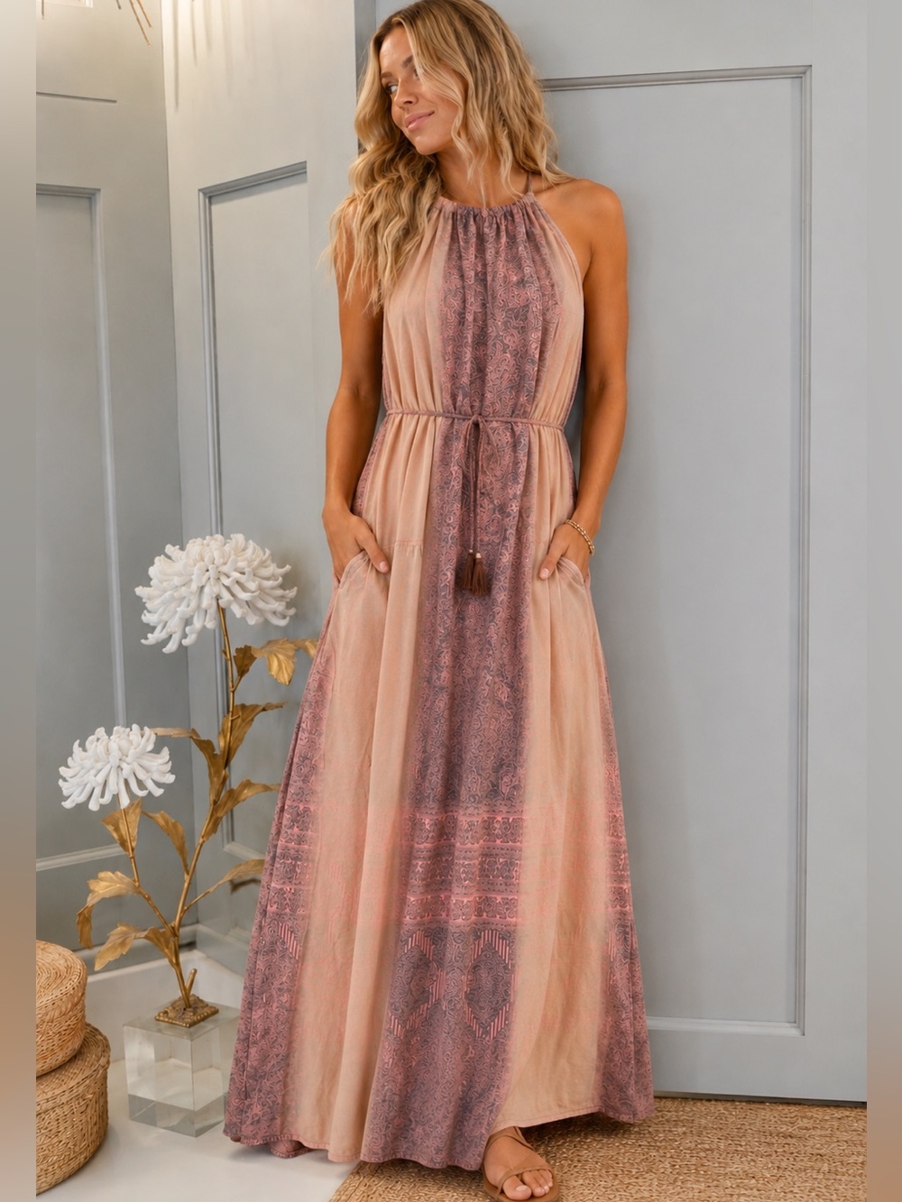 Soft Pink Paisley Panel Sundress - Women